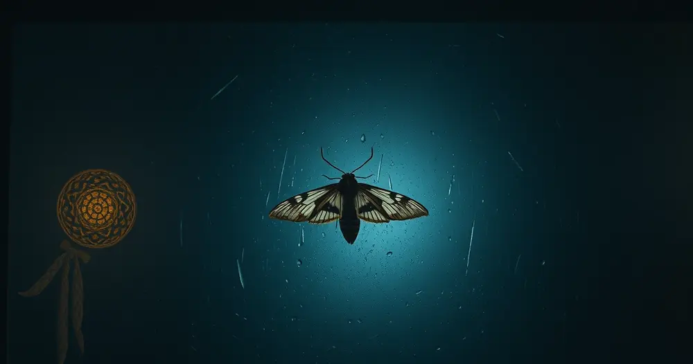 Mariposa pousada em vidro fosco iluminado por trás com luz fria, em ambiente escuro