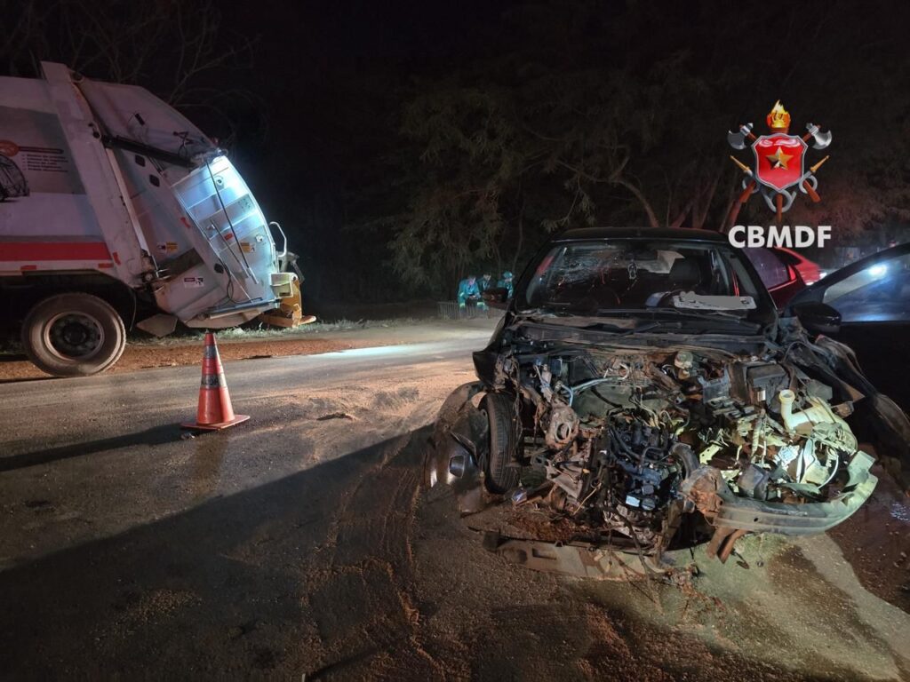 Acidente com carro, caminhão e ônibus deixa ferida em Sobradinho